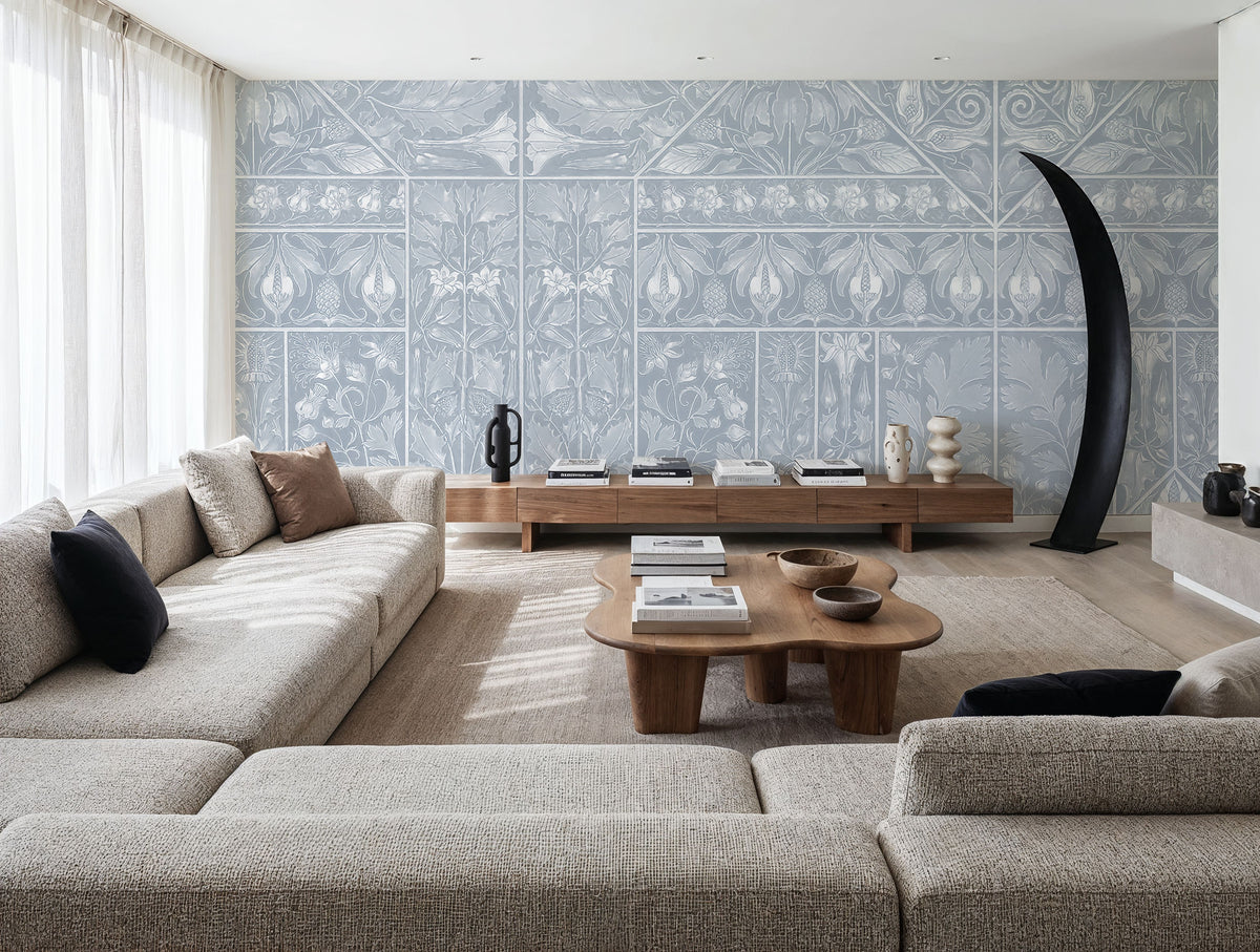 Floral Mood Blue Mural Wallpaper - room preview 02
