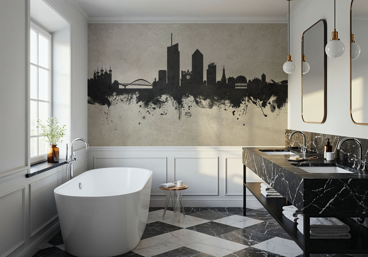 Lyon France Skyline Concrete Mural Wallpaper - room preview 02