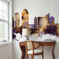 Shreveport Louisiana Skyline Purple & Gold Mural Wallpaper - room preview 02
