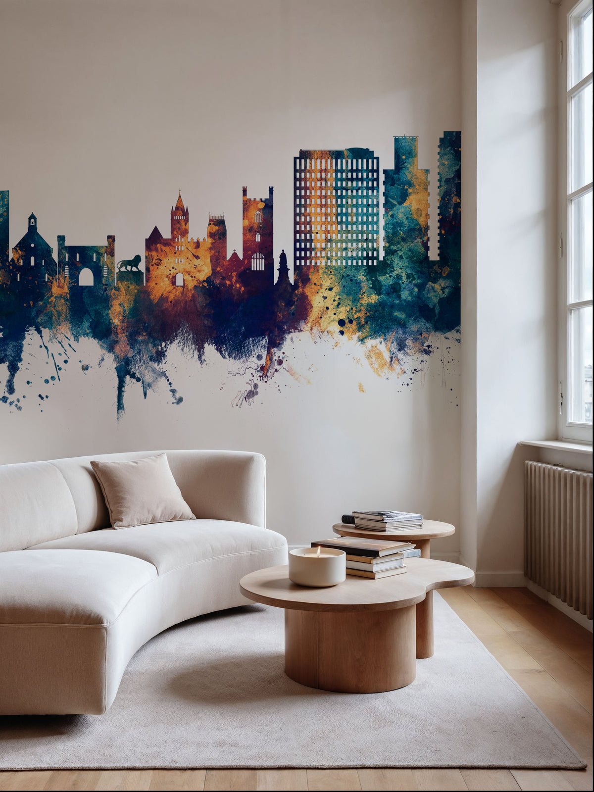 Reading England Skyline Blue & Bronze Mural Wallpaper - room preview 02