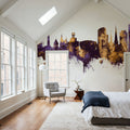 Dortmund Germany Skyline Purple & Gold Mural Wallpaper - room preview 02
