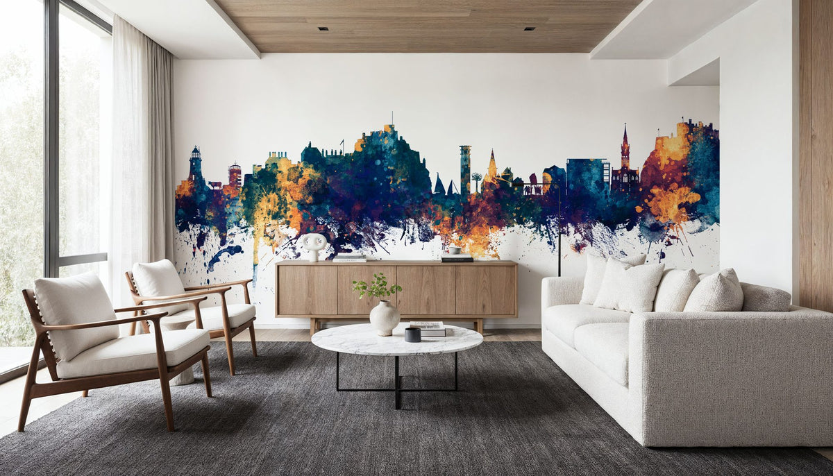 Jersey Channel Islands Skyline Blue & Bronze Mural Wallpaper - room preview 02