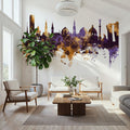Copenhagen Skyline Purple & Gold Mural Wallpaper - room preview 02