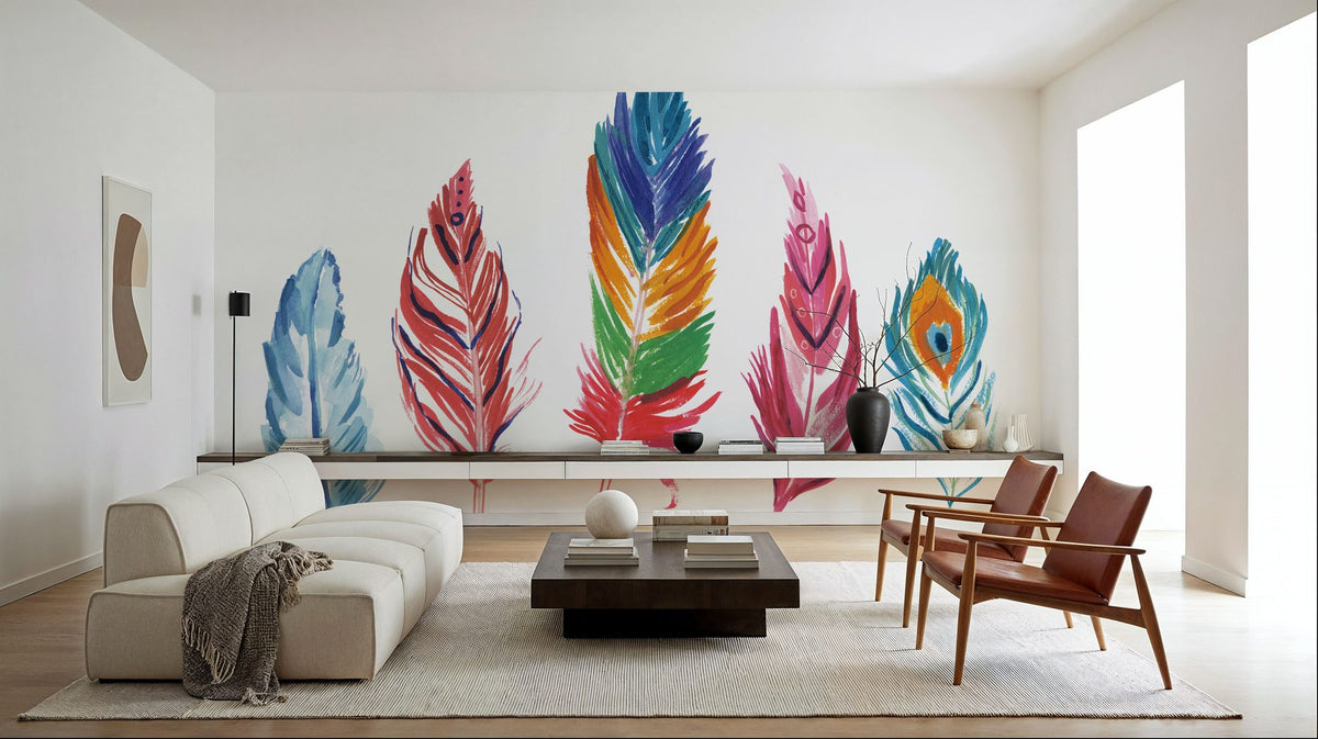 Rainbow Feathers IV Mural Wallpaper - room preview 02