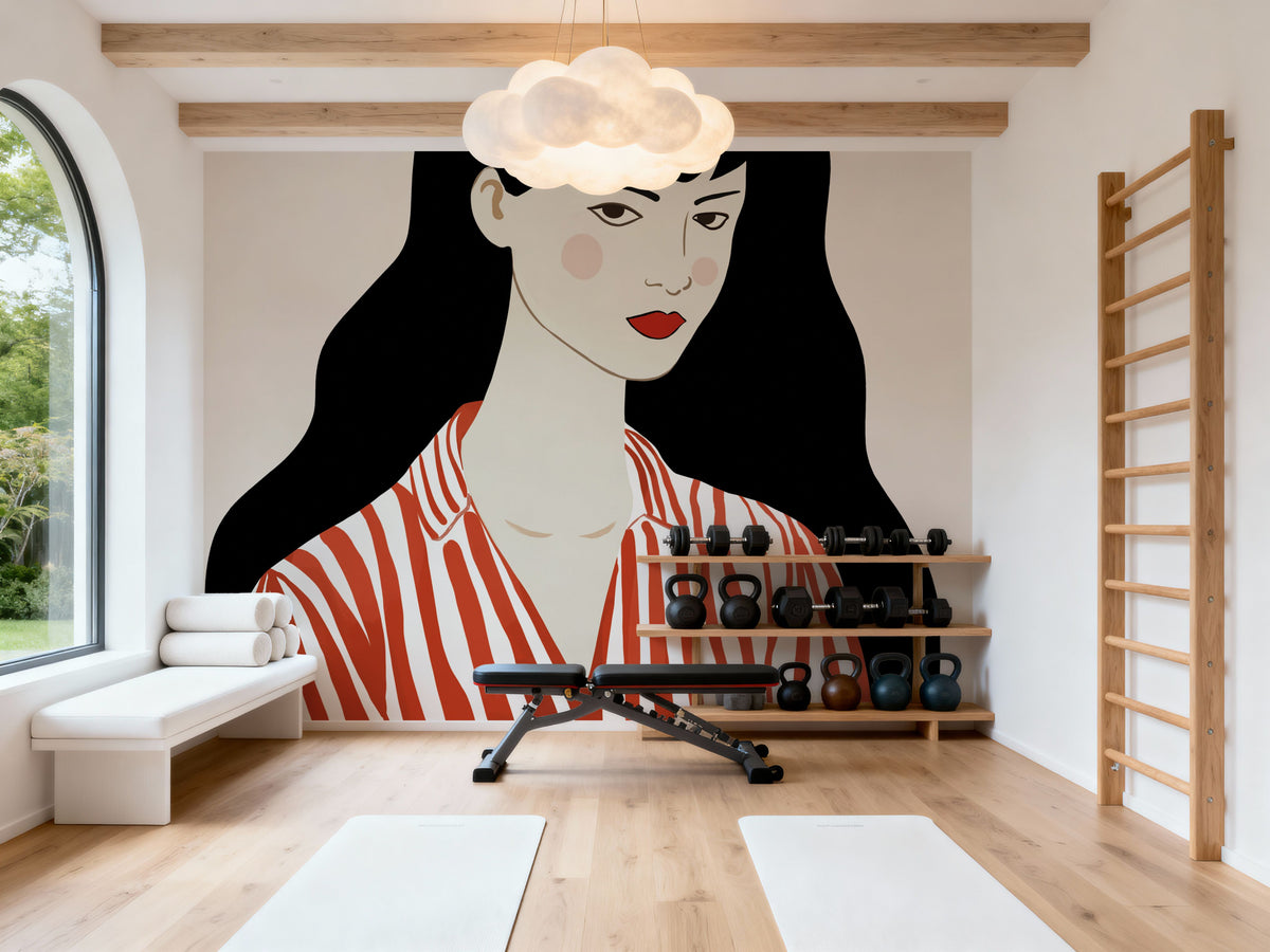 Woman in Striped Blouse I Mural Wallpaper - room preview 02