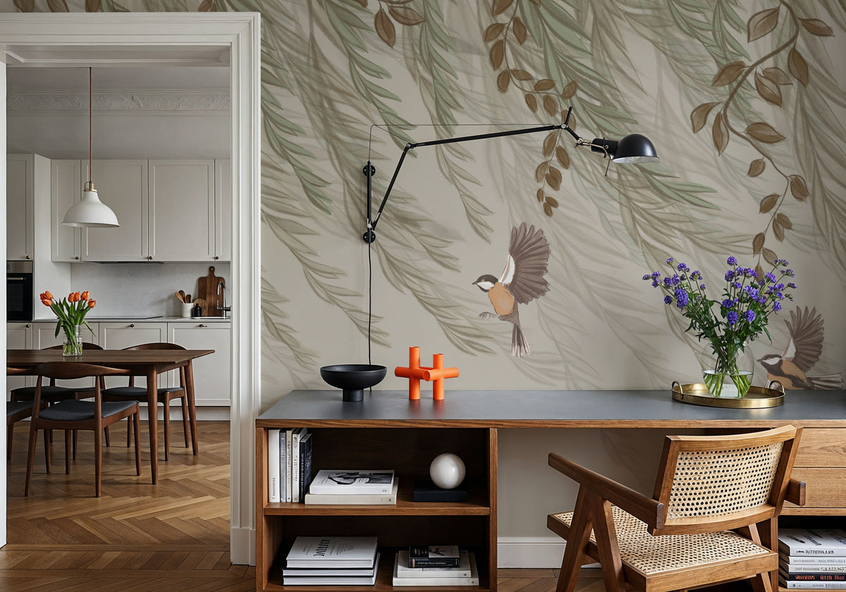 Willow & Birds, Sand Mural Wallpaper - room preview 02