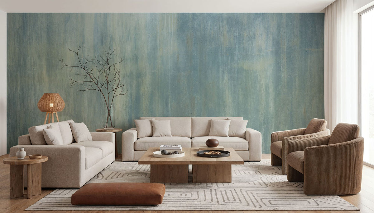Concrete Surface, Teal Mural Wallpaper - room preview 02