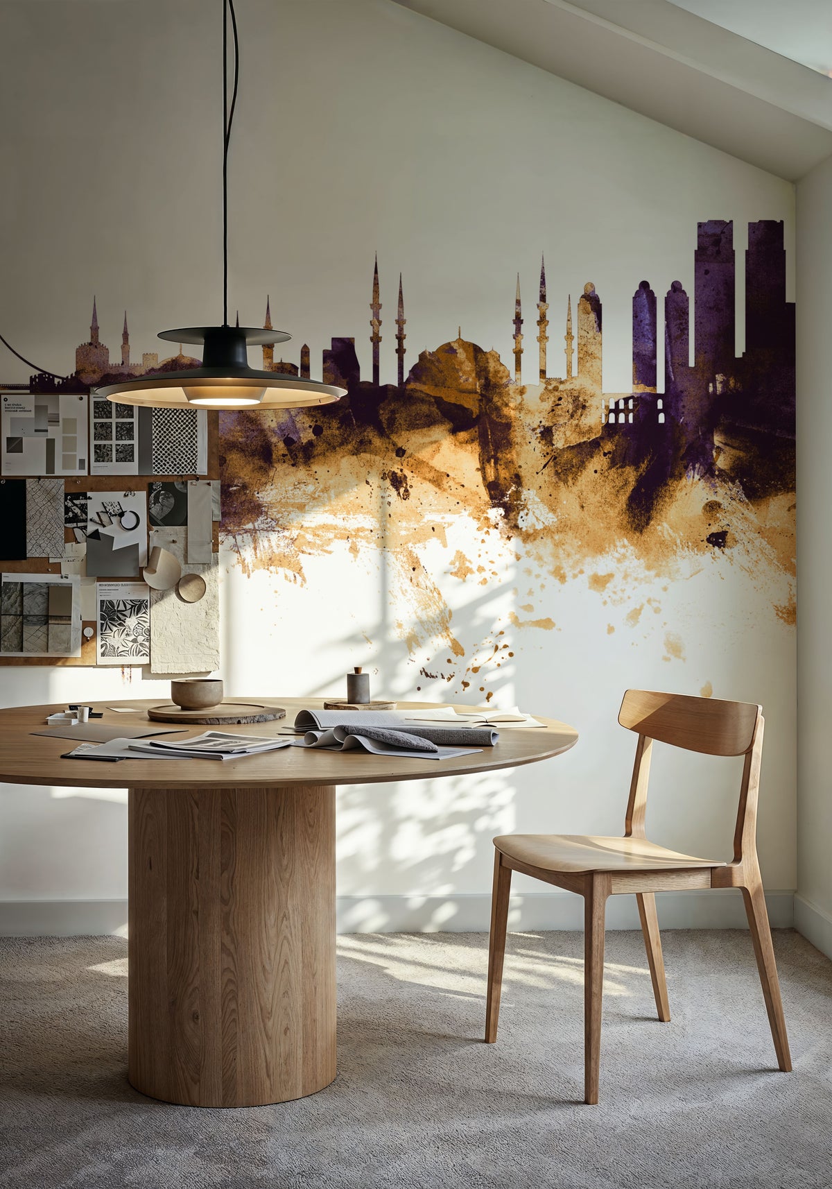Istanbul Turkey Skyline Purple & Gold Mural Wallpaper - room preview 02