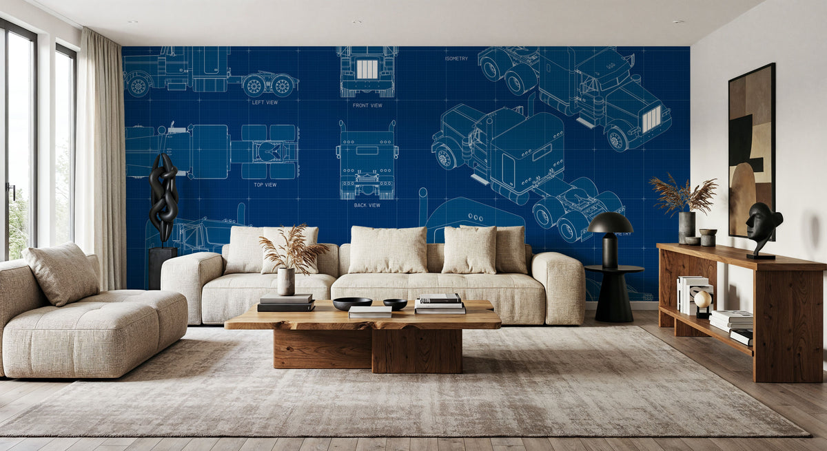 Truck Blueprint Mural Wallpaper - room preview 02