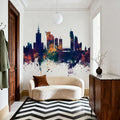Warsaw Poland Skyline Blue & Bronze Mural Wallpaper - room preview 02