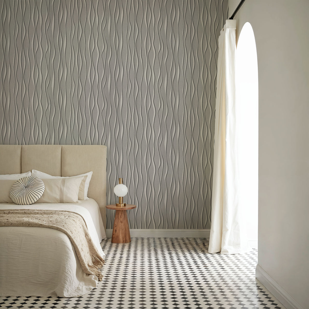 Swaying Lines, Gray Mural Wallpaper - room preview 02