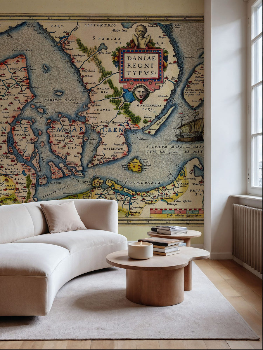 World Map Wallpaper Mural – Map Wall Mural – Old Map of Denmark 1570