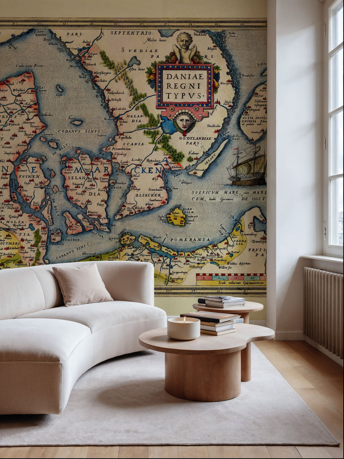 Old Map of Denmark 1570 Mural Wallpaper - room preview 02