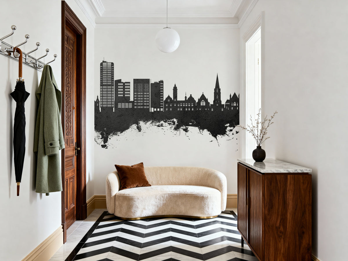 Swindon England Skyline Black & White Mural Wallpaper - room preview 02