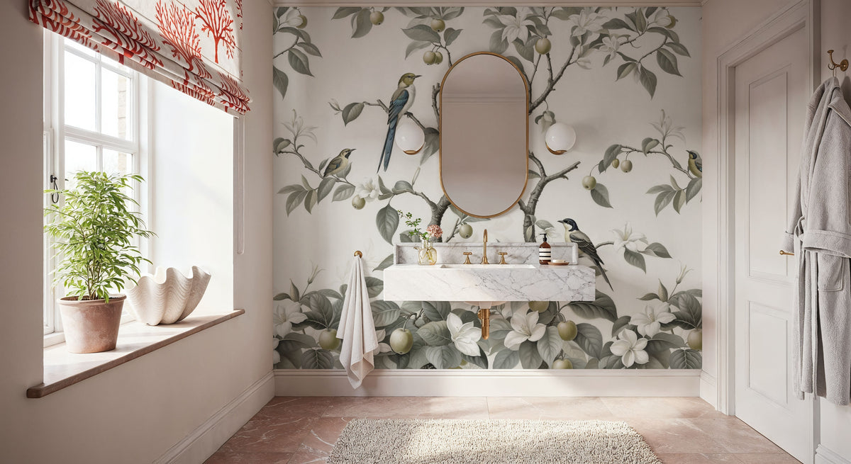 Bird Harmony, Muted Mural Wallpaper - room preview 02
