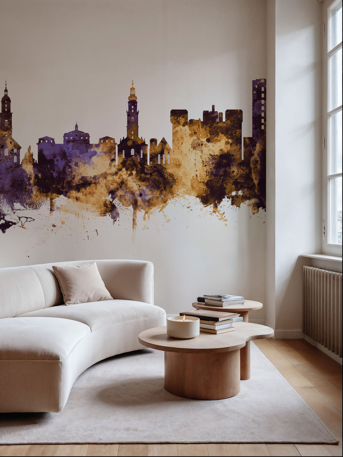 Erlangen Germany Skyline Purple & Gold Mural Wallpaper - room preview 02