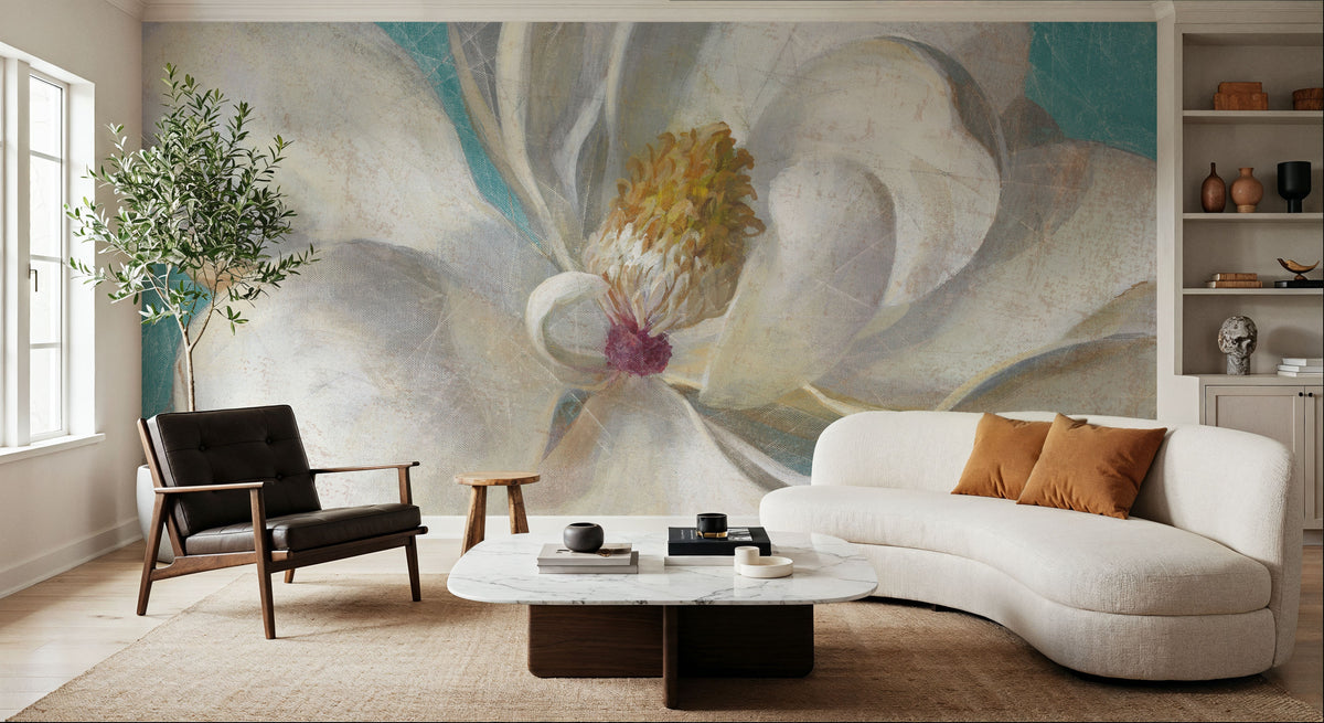 Turquoise Bloom I Mural Wallpaper - room preview 02