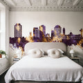 Hobart Australia Skyline Purple & Gold Mural Wallpaper - room preview 02