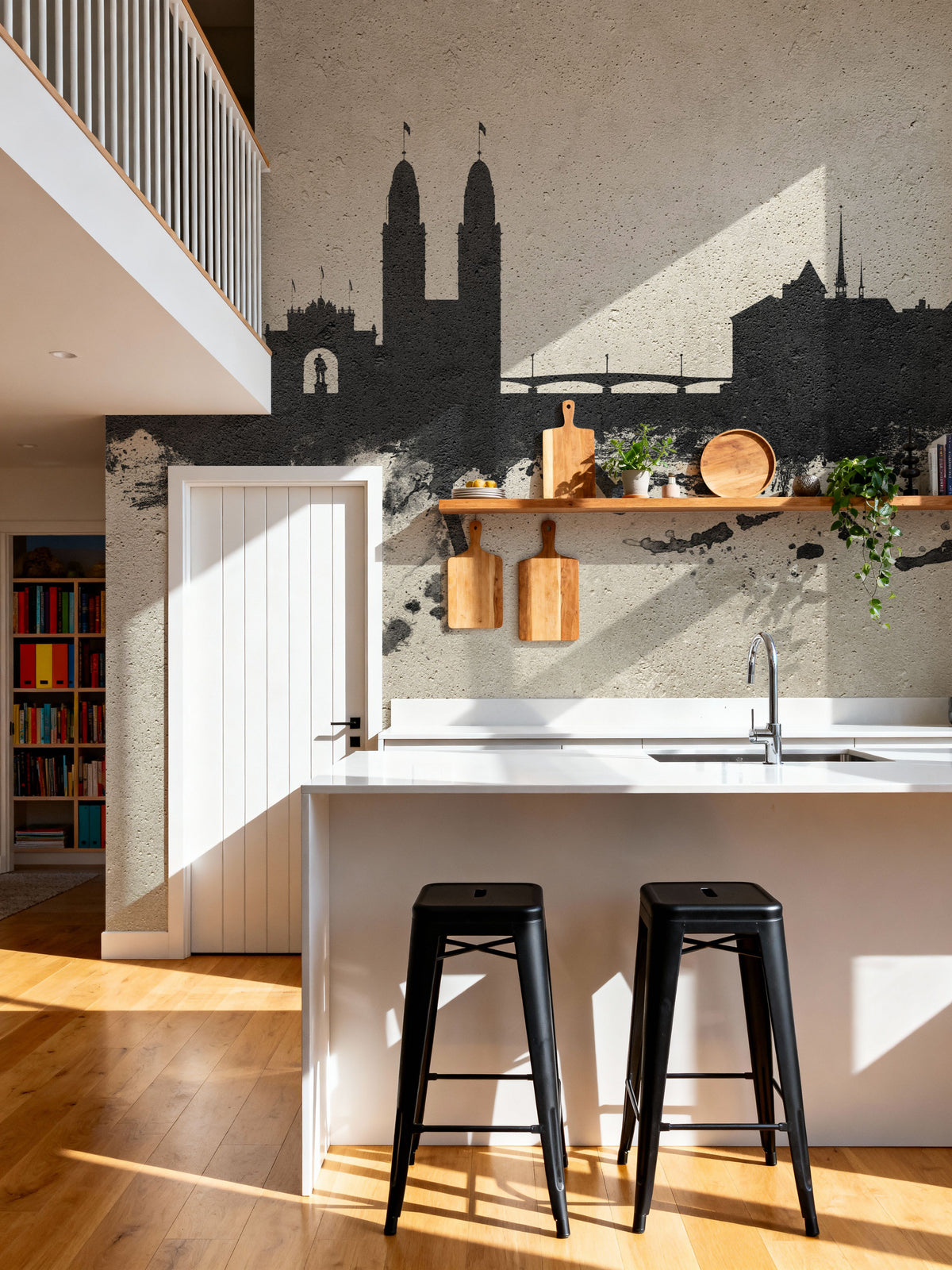 Zurich Switzerland Skyline Concrete Mural Wallpaper - room preview 02