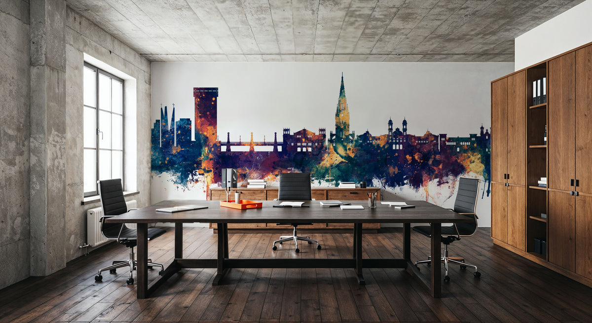 San Sebastian Spain Skyline Blue & Bronze Mural Wallpaper - room preview 02