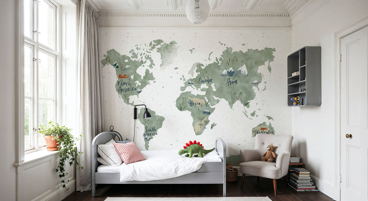 Scandi Map White Mural Wallpaper - room preview 02