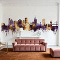 Lagos Nigeria Skyline Purple & Gold Mural Wallpaper - room preview 02