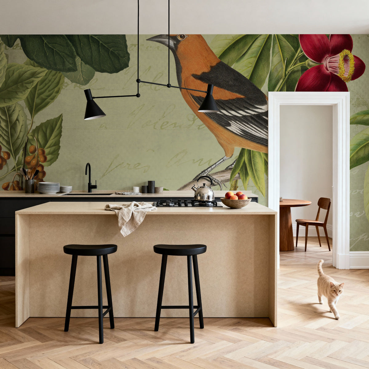 Vintage Birds Mural Wallpaper - room preview 02