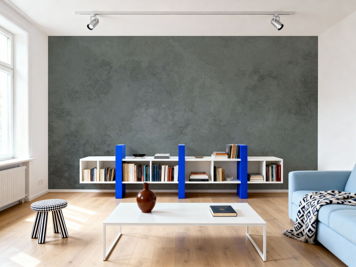 Subtle Plaster Wall, Dark Green Mural Wallpaper - room preview 02