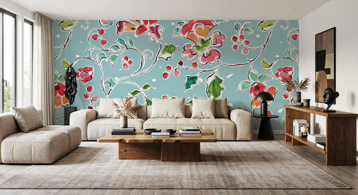 Holiday Wings VIII Blue Mural Wallpaper - room preview 02