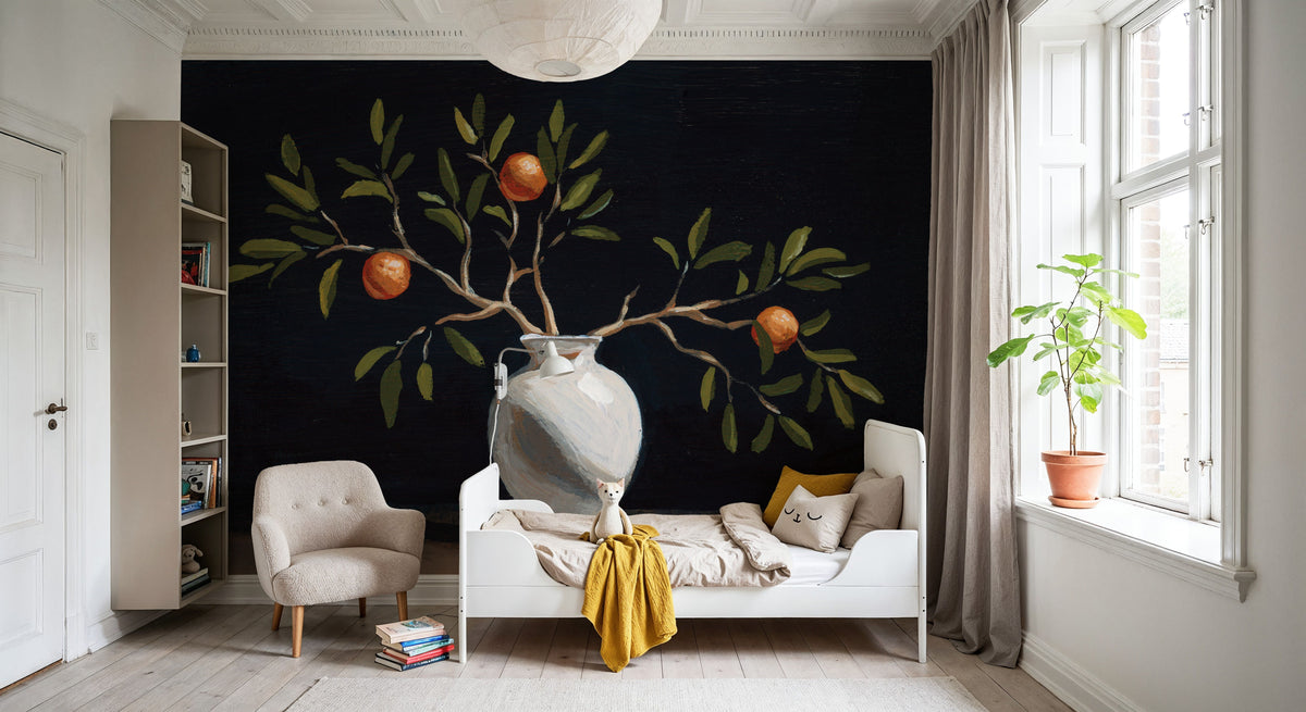 Orange Branches Still Life Mural Wallpaper - room preview 02