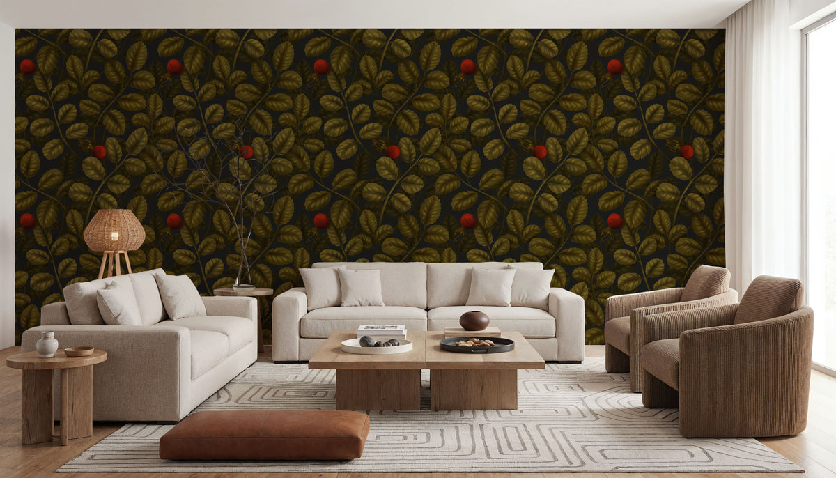 Rose Hips Mural Wallpaper - room preview 02