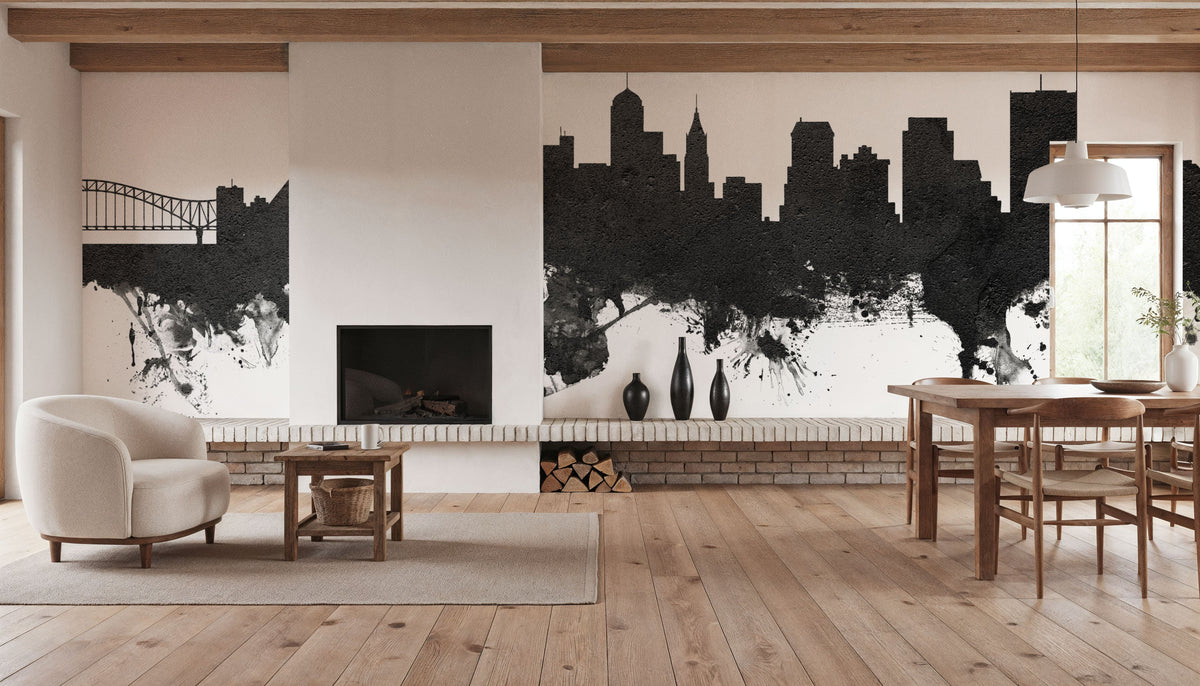 Memphis Tennessee Skyline Black & White Mural Wallpaper - room preview 02