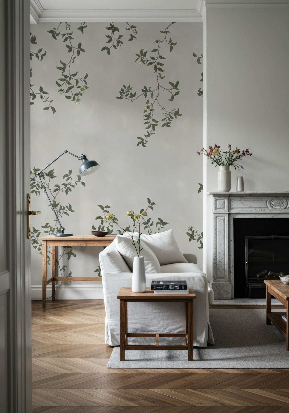 Rambling Rose, Ivory on Cloud Mural Wallpaper - room preview 02
