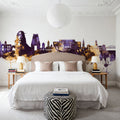 Coimbatore India Skyline Purple & Gold Mural Wallpaper - room preview 02