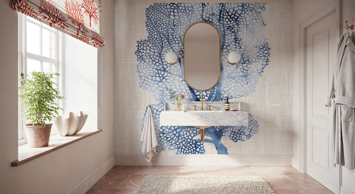 Shibori Coral II on Linen Mural Wallpaper - room preview 02