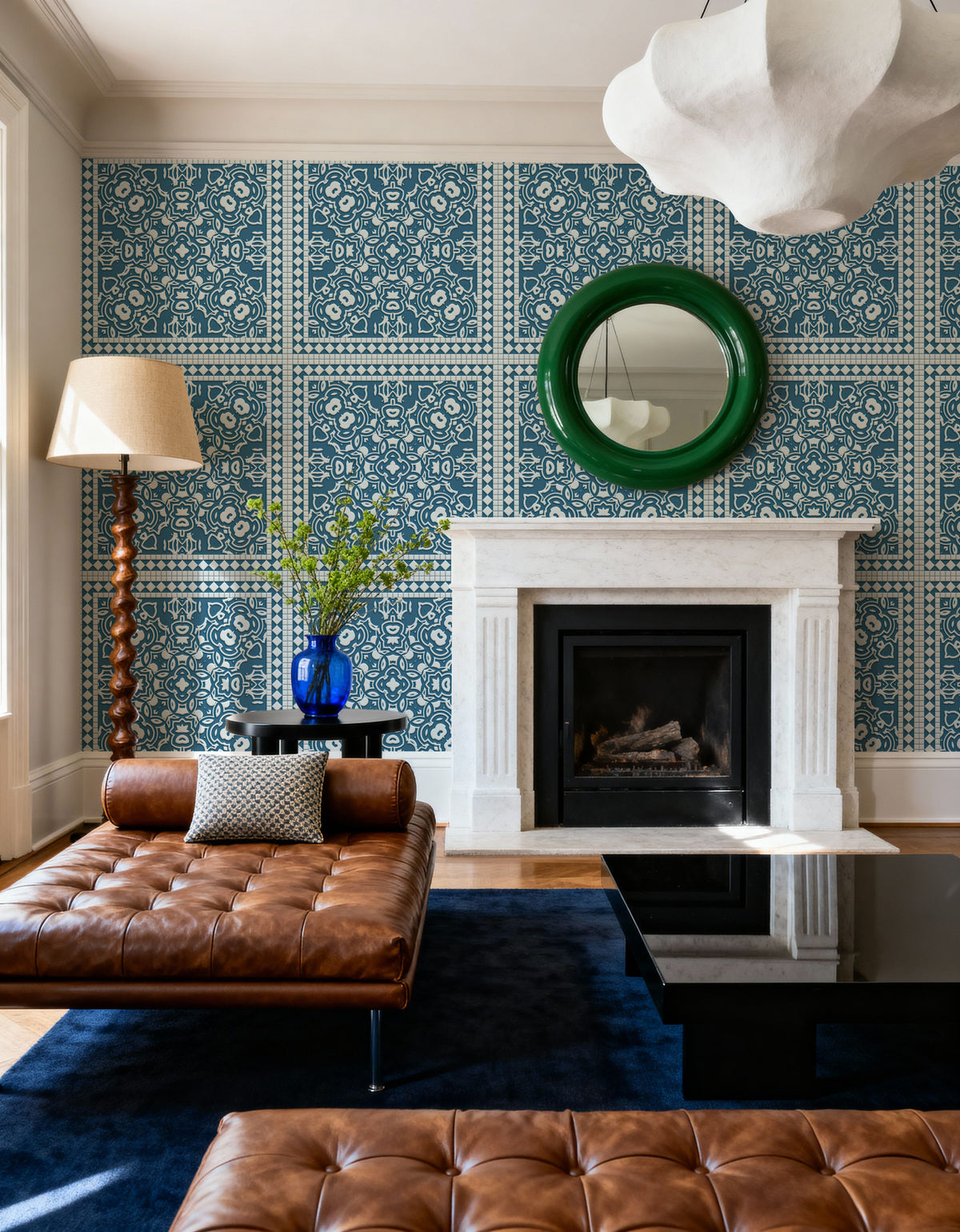 Mission Cement Tiles, Steel Blue Mural Wallpaper - room preview 02