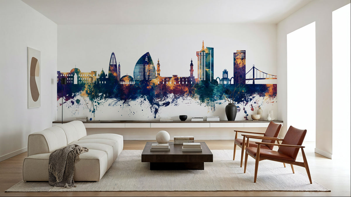 Khartoum Sudan Skyline Blue & Bronze Mural Wallpaper - room preview 02