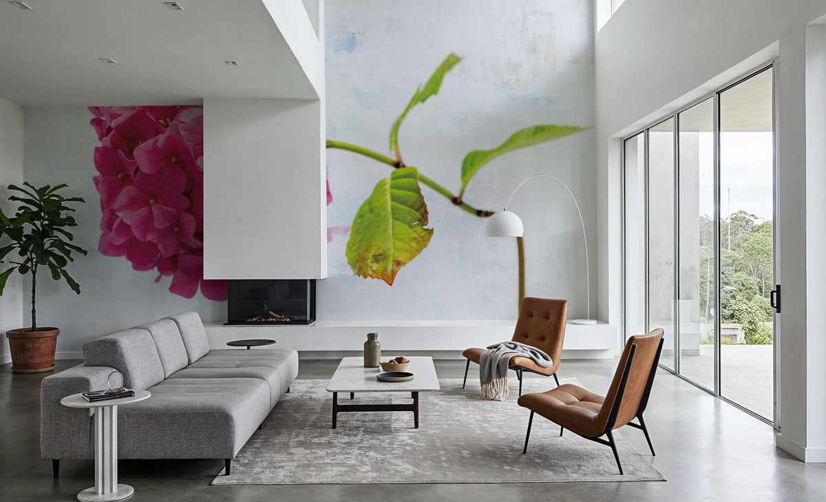 Bright Pink Hydrangea Mural Wallpaper - room preview 02