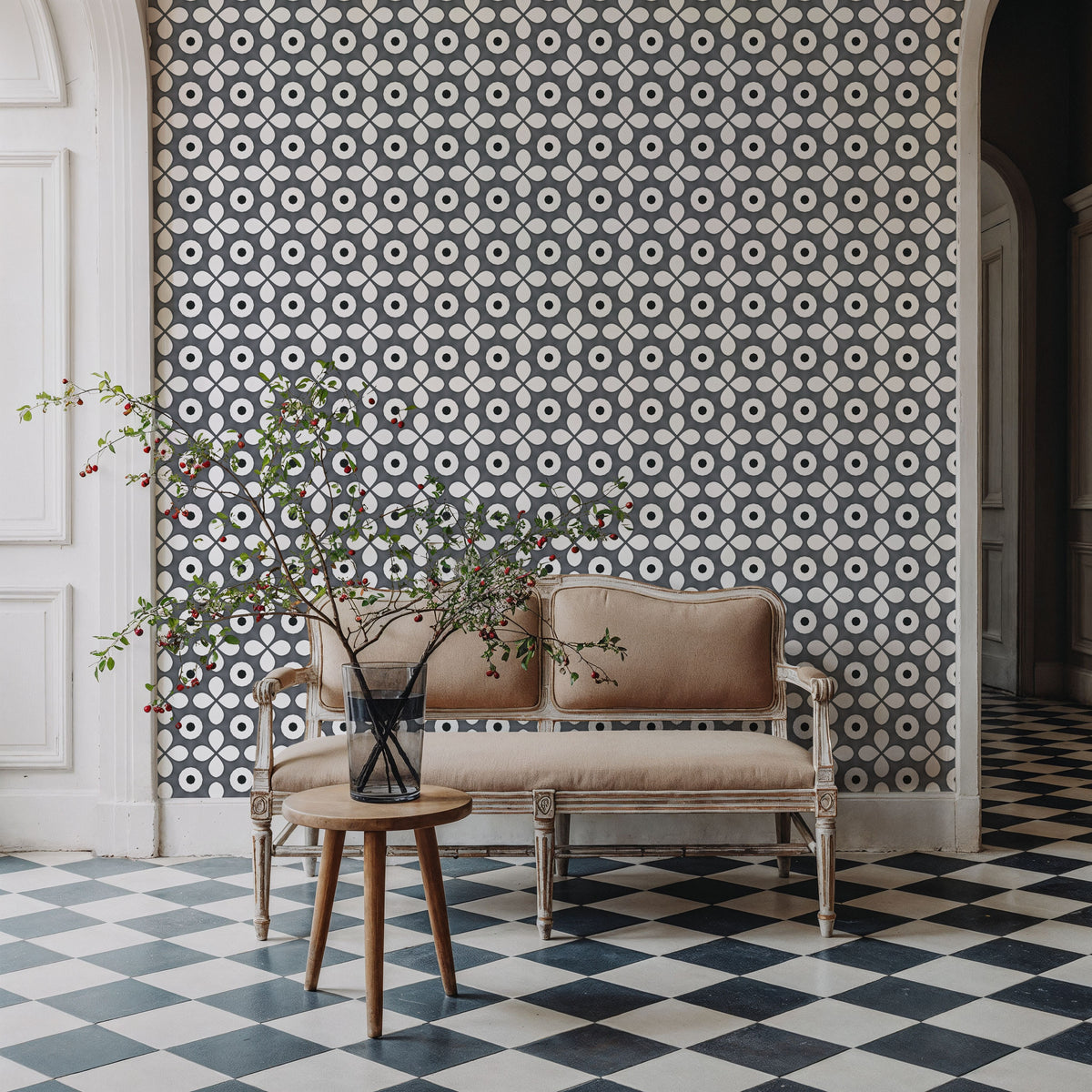 Temara Circle and Flower Mural Wallpaper - room preview 02