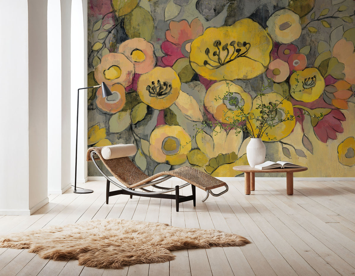 Yellow Floral Duo III Mural Wallpaper - room preview 02
