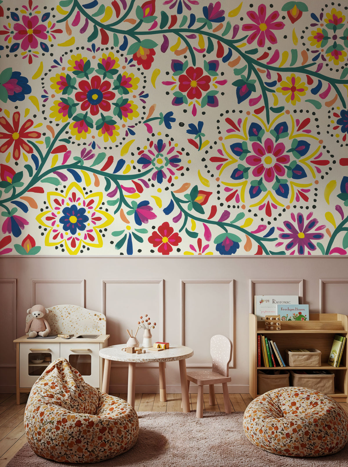 Floral Fiesta White I Mural Wallpaper - room preview 02