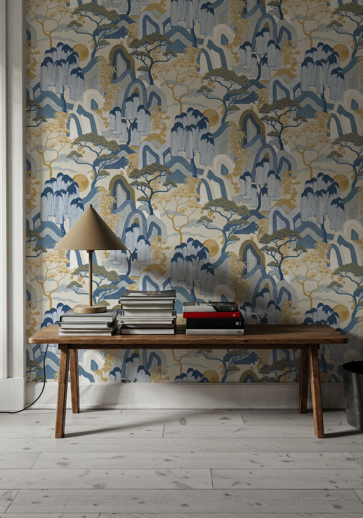 Whispers of the Mountain Pattern, White Mural Wallpaper - room preview 02
