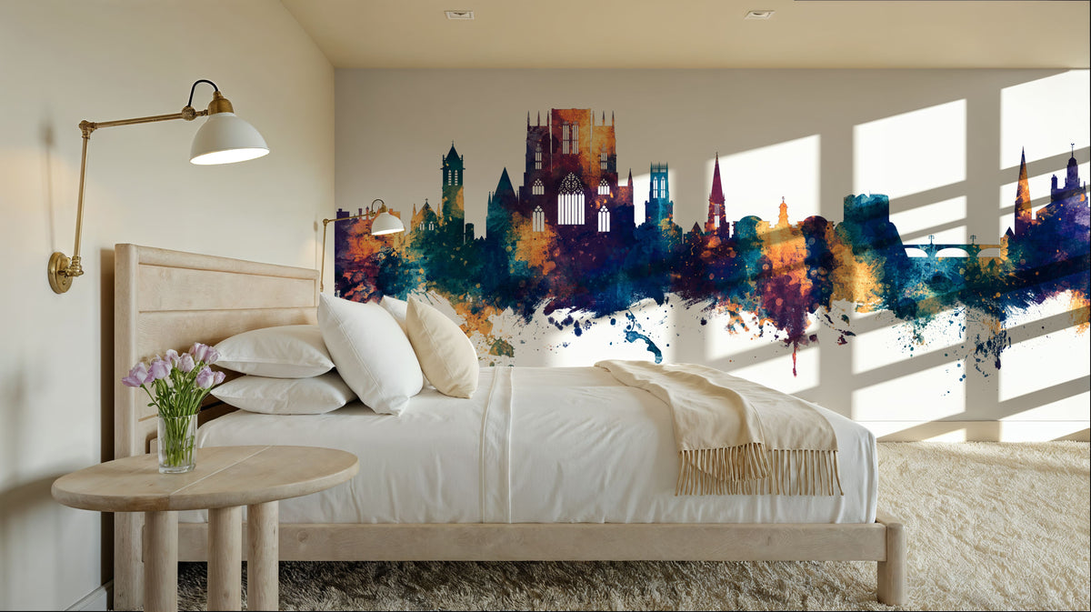 York England Skyline Blue & Bronze Mural Wallpaper - room preview 02