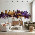 Tokyo Japan Skyline Purple & Gold Mural Wallpaper - room preview 02
