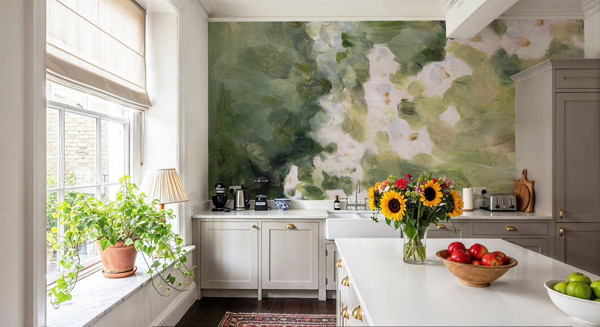 Midsummer Meadow White Mural Wallpaper - room preview 02