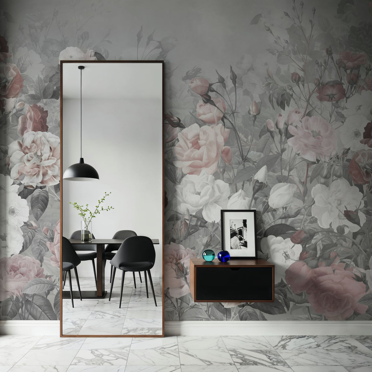 Rose Garden Gray Mural Wallpaper - room preview 02