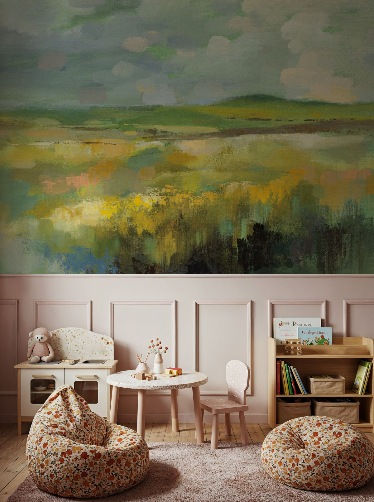 Sunlit Meadow Mural Wallpaper - Warm Tone - room preview 02