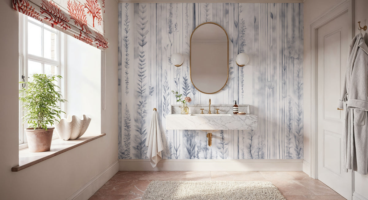 Botanical Wall Blue Mural Wallpaper - room preview 02
