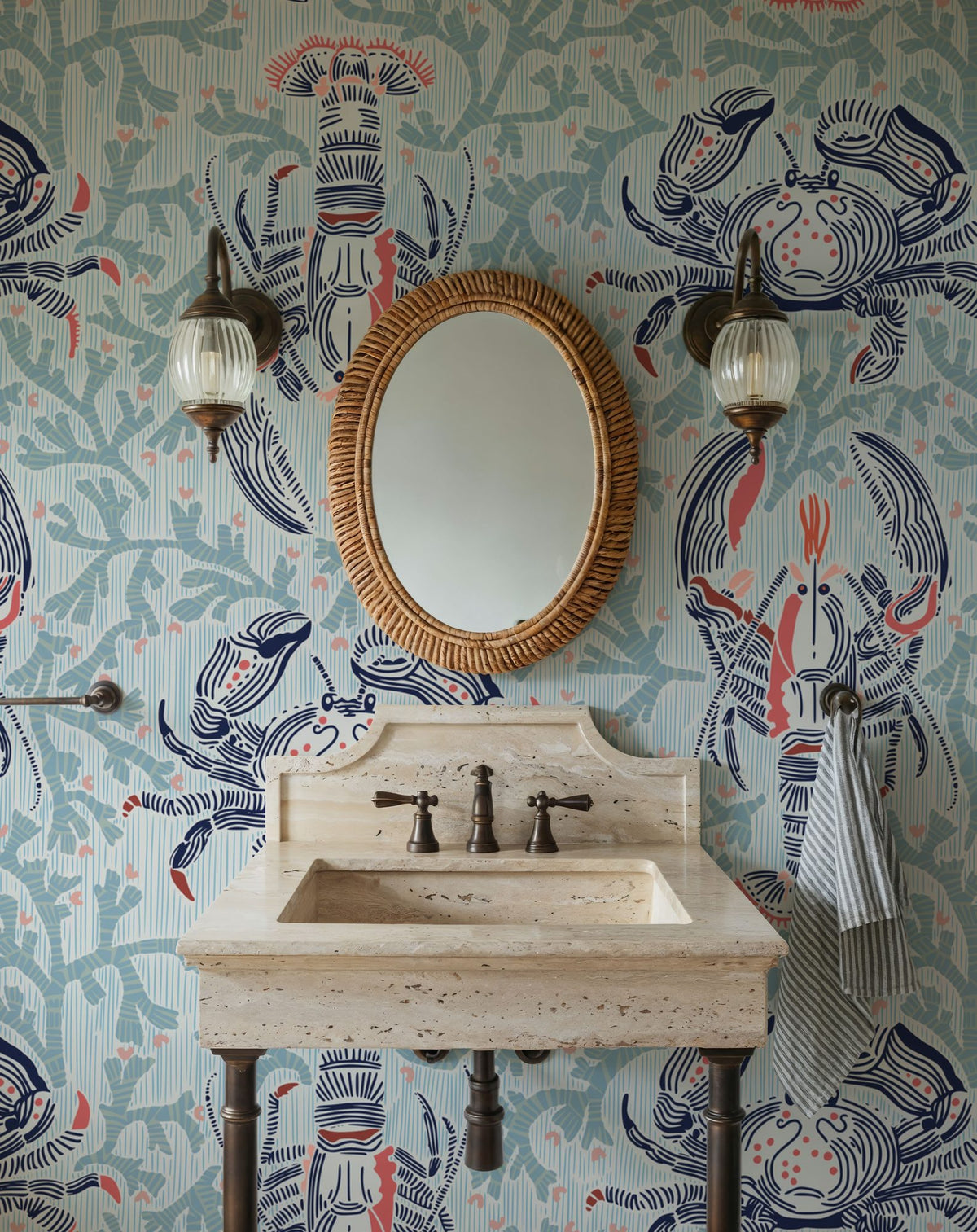 Lobster and Crab Coastal Nostalgia, Mint Mural Wallpaper - room preview 02