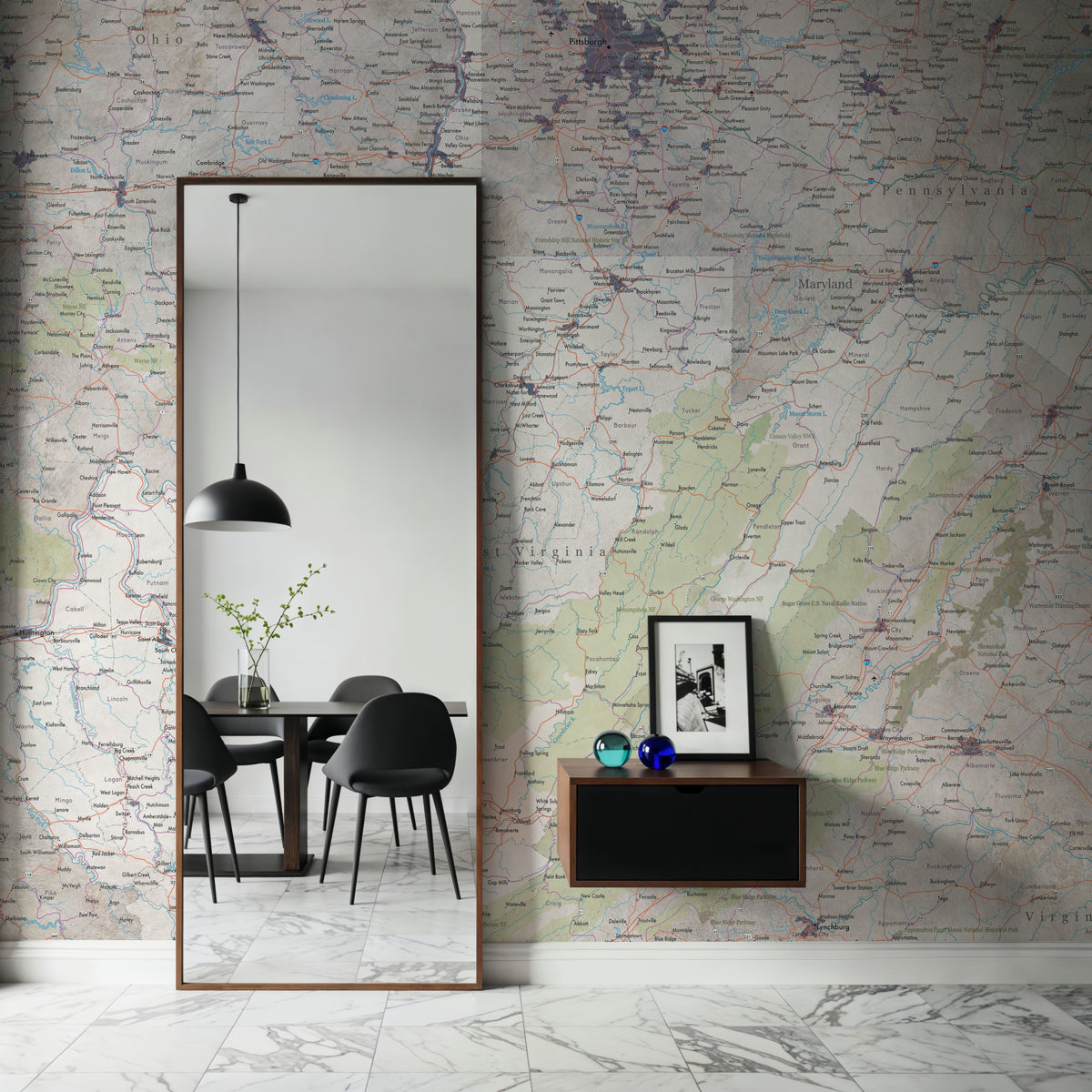 West Virginia Detailed Map Mural Wallpaper - room preview 02